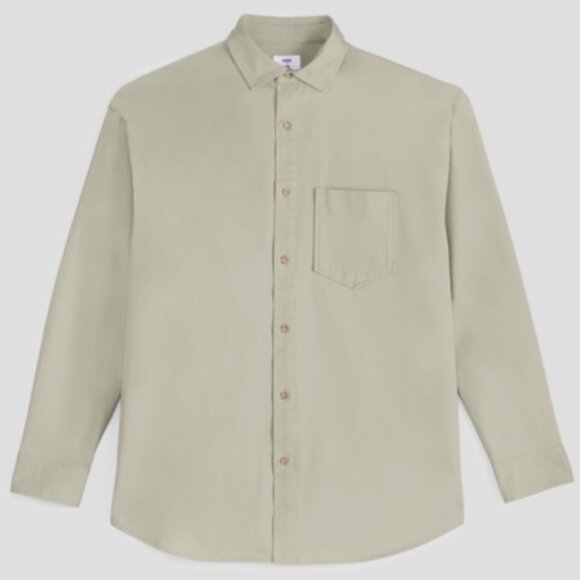 Mode of One Men's Relaxed-Fit Button-Down Twill Shirt Dark Ecru Size L - Picture 3 of 9